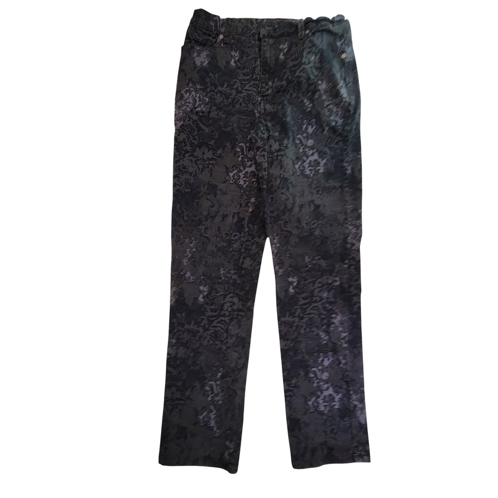 Gloria Vanderbilt Amanda Black Floral Embossed Straight Leg Jeans Women Size 6